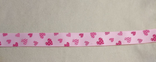 RIBBON #XYRB-G9030-C #Pink #Heart #Border #Tape #Grosgrain #Polyester #1yd