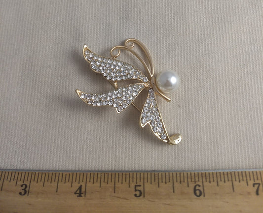 Brooch #BR3411 #Gold #Pearl  #Pin #Abs #Rhinestone #1pc