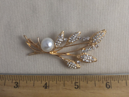 Brooch #BR3412 #Gold #Pearl  #Pin #Abs #Rhinestone #1pc