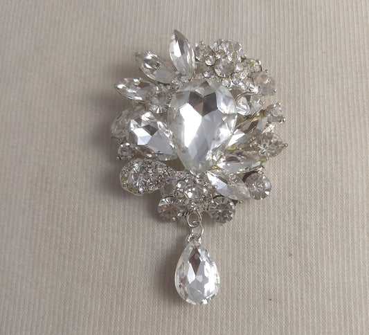 Brooch #BR3414 #Silver #Teardrop #Pin #Abs #Rhinestone #1pc
