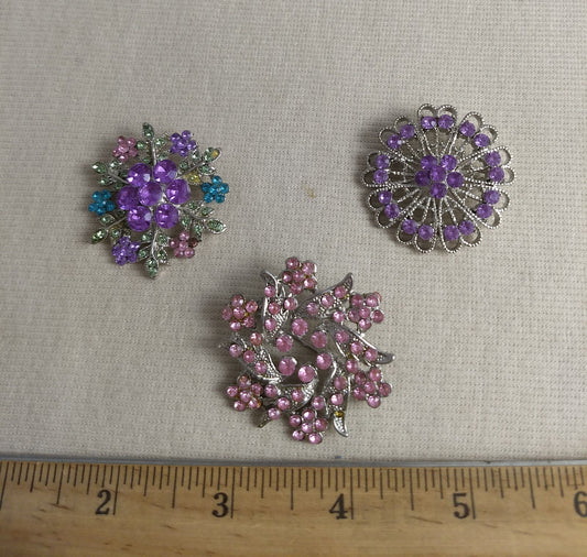 Brooch #FZ019567 #Pin #Purple #Abs #Rhinestone #3pc