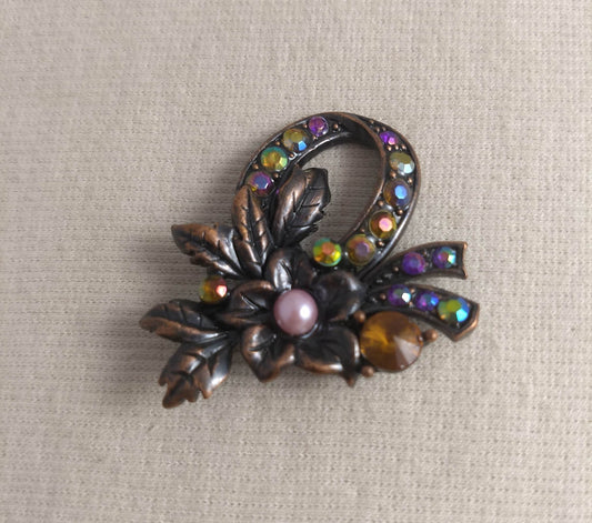 Brooch #FZ0063 #Antique-Gold #Pin #Rhinestone #1pc