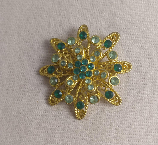 Brooch #BR3439 #Green #Flower #Pin #Rhinestone #1pc