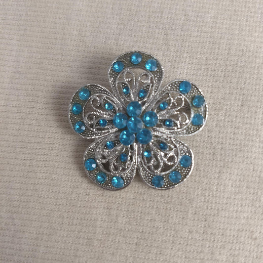 Brooch #BR3441 # #Blue #Flower #Pin #Rhinestone #1pc