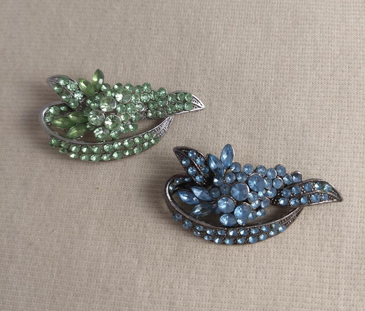 Brooch #BR3442 #Pin #Green #Flower #Rhinestone #2pc