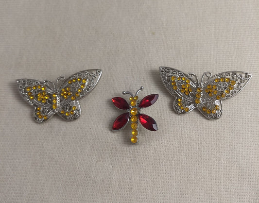 Brooch #BR344344 #Pin #Yellow #Butterfly #Rhinestone #3pc