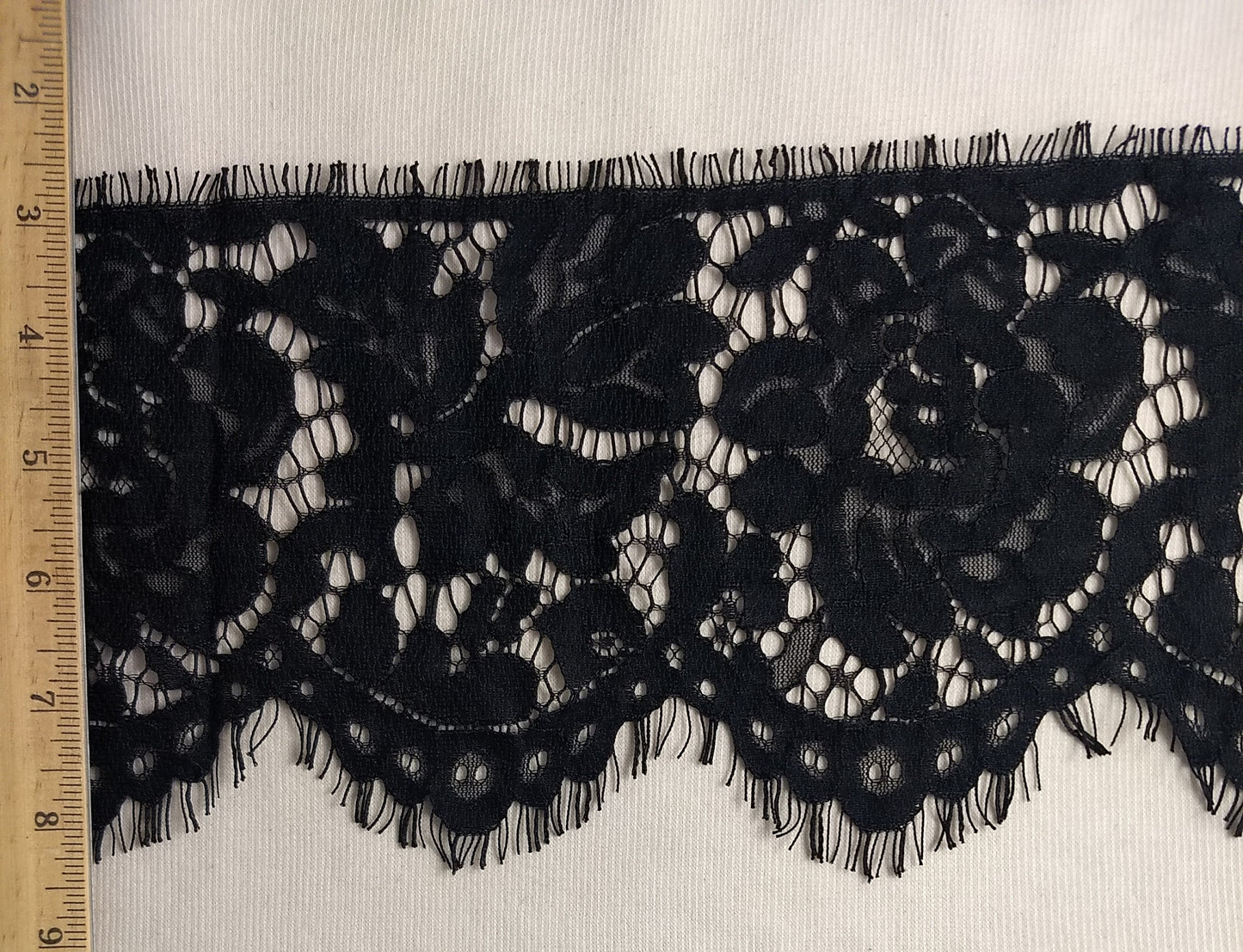 Lace #110925 #Black #Floral #Fringed #Nylon #1yd