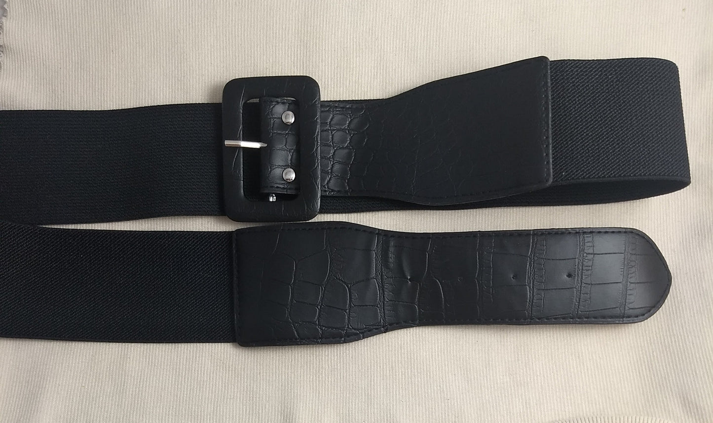 Belt #1121 #Black #Elastic #Fake-Leather #Buckle #Abs #1pc