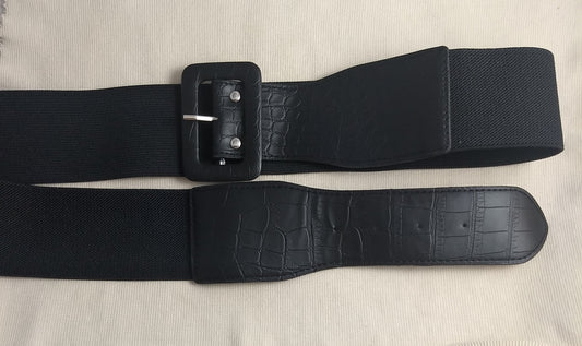 Belt #1121 #Black #Elastic #Fake-Leather #Buckle #Abs #1pc