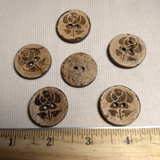 Button #Coconut #2 Hole #Flower #Wood #10pc