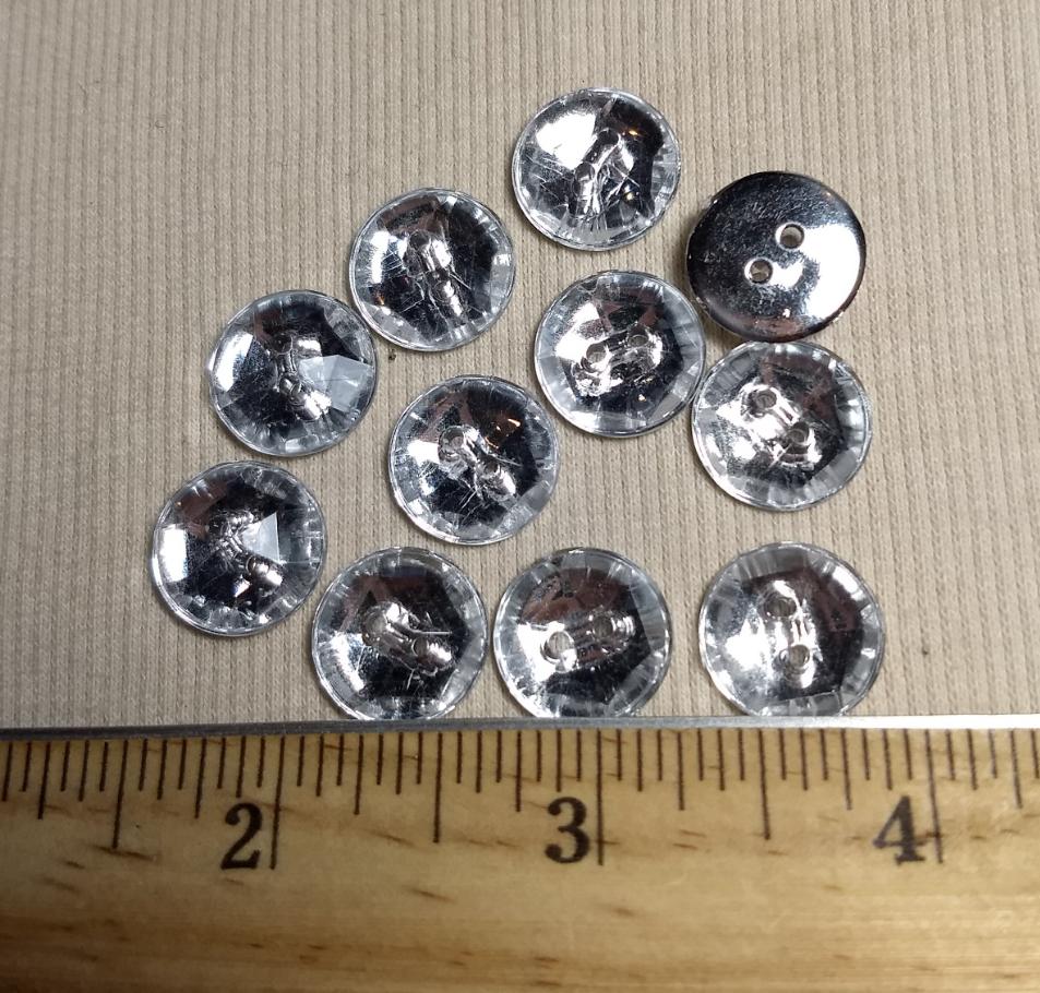 Button #F1348 #2-Hole #Clear #Silver #Acrylic #10pc