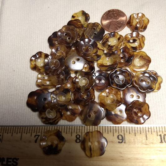 Button #21430 #2 Hole #Brown #Flower #10pc