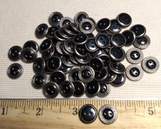 Button #CN1719 #2 Hole #Black #Rim #Antique-Silver #Abs #10pc