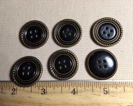 Button #D10431 #4 Hole #Black #Rim #Antique-Gold #Abs #10pc