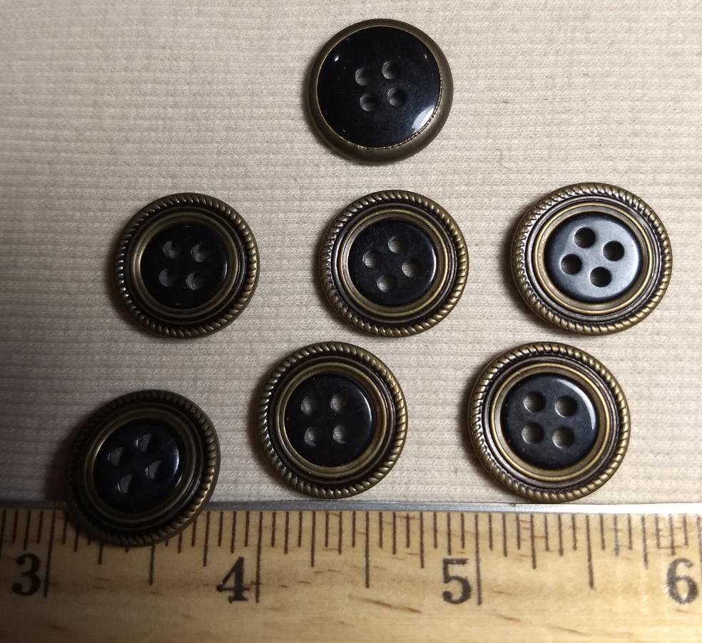 Button #D10431 #4 Hole #Black #Rim #Antique-Gold #Abs #10pc