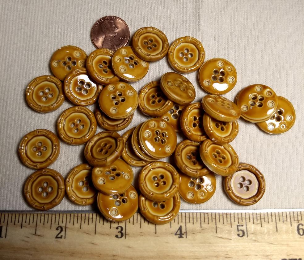 Button #JU1095 #4 Hole #Brown #Imitation #Bamboo #Rim  #Abs #10pc