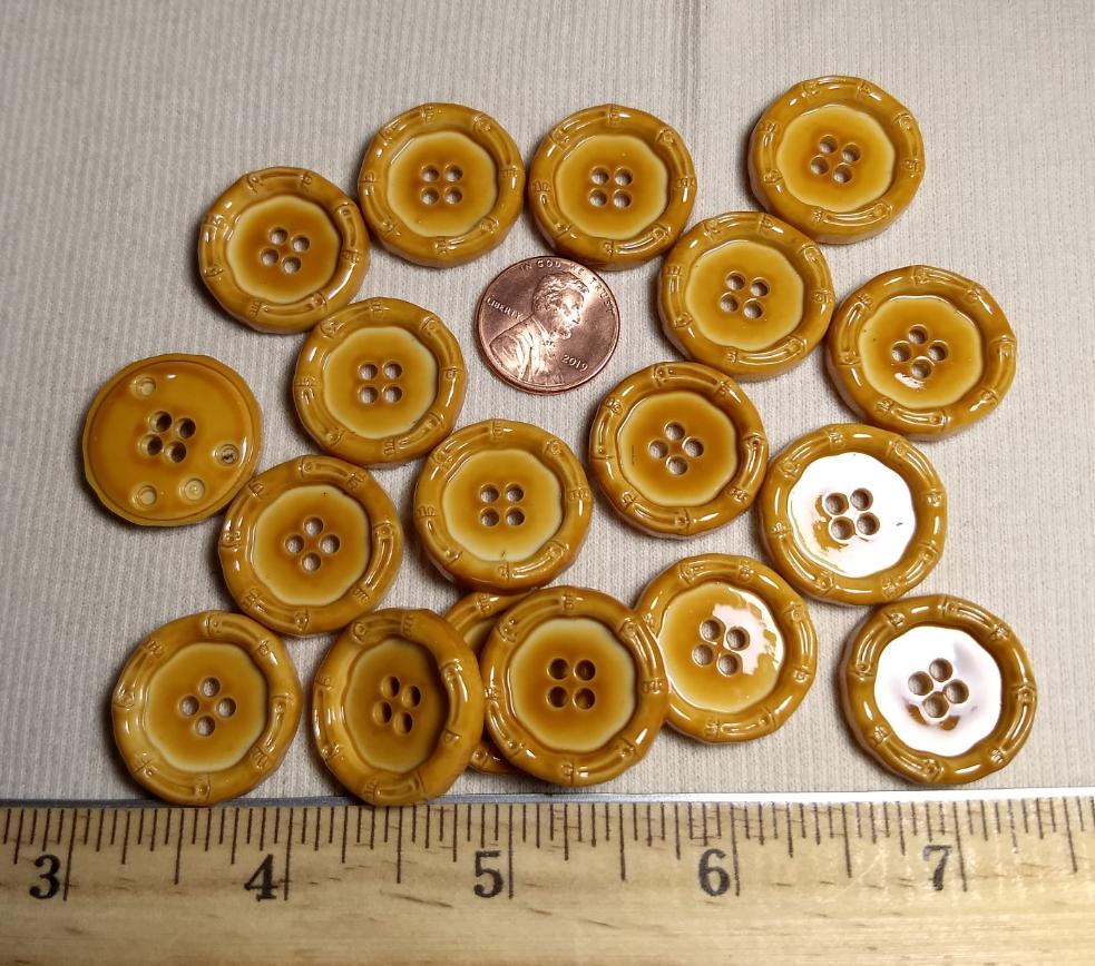 Button #JU1095 #4 Hole #Brown #Imitation #Bamboo #Rim  #Abs #10pc