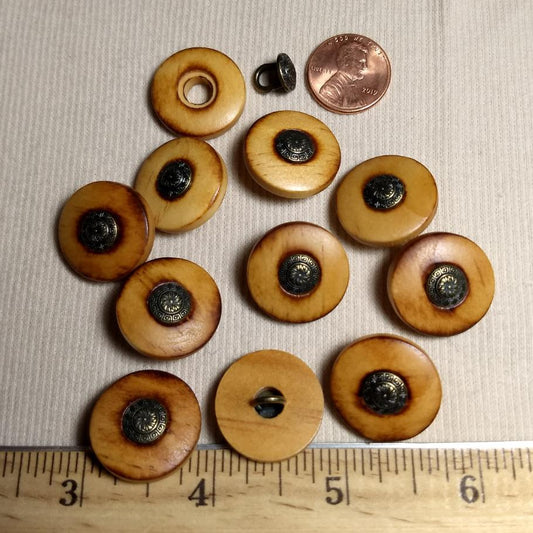 Button #2796 #Shank #Brown #Wood #Rim #Alloy #Casting #10pc