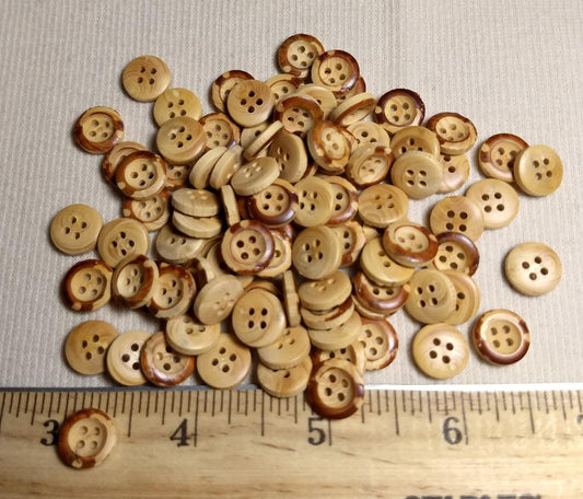 Button #6960 #4 Hole #Cream #Burnt-Wood #Polyester #10pc