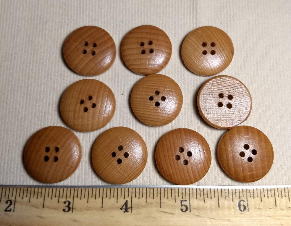 Button #31151 #4 Hole #Brown #Natural #Wood #Polyester #10pc