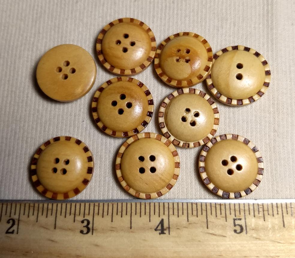 Button #23037 #4 Hole #Brown #Rim #Wood #Polyester #10pc