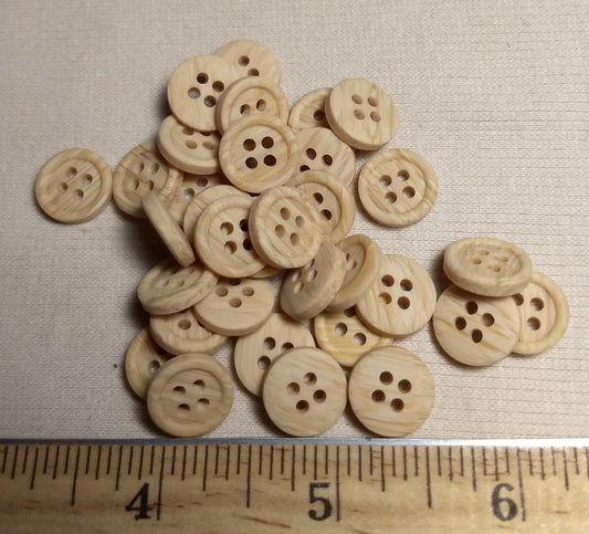 Button #20989 #4 Hole #Cream #Rim #Wood #Polyester #10pc