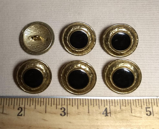 Button #K5174 #Shank #Black #Antique-Gold #Rim #Epoxy #Metal #10pc