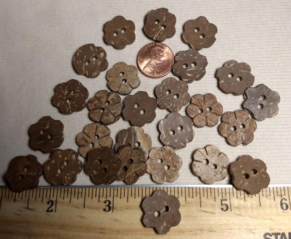 Button #Flower #2 Hole #Brown #Coconut #Wood #10pc