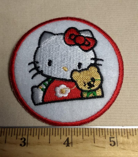 Applique #Hello-Kitty #Red-White #Round #Red #Patch #2pcs