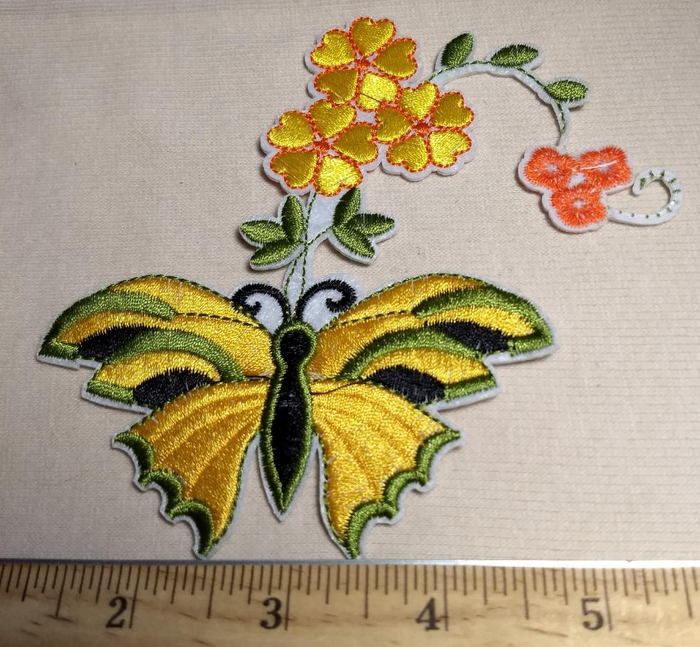 Applique #PK3028 #Yellow #Butterfly #Flower #Patch #2pc