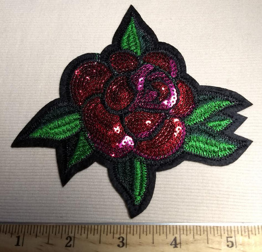 Applique #YYFL170302B #Red #Sequin #Flower #Patch #1pc