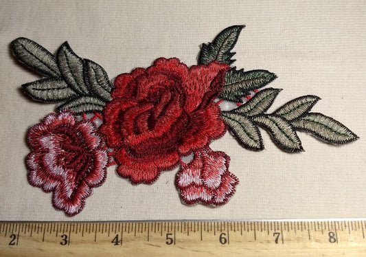 Applique #Red #Embroidery #Flower #Patch #1pc