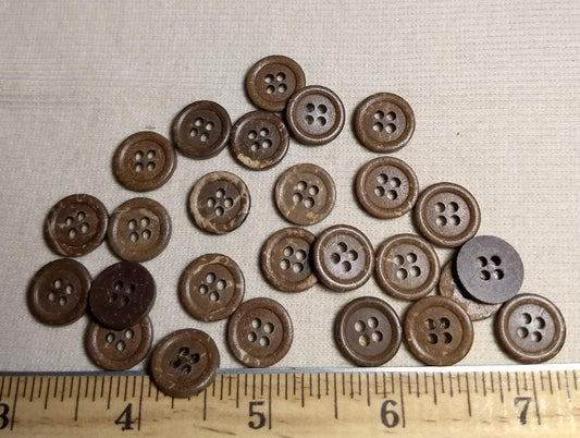 Button #26004 #4 Hole #Brown #Rim #Coconut #10pc