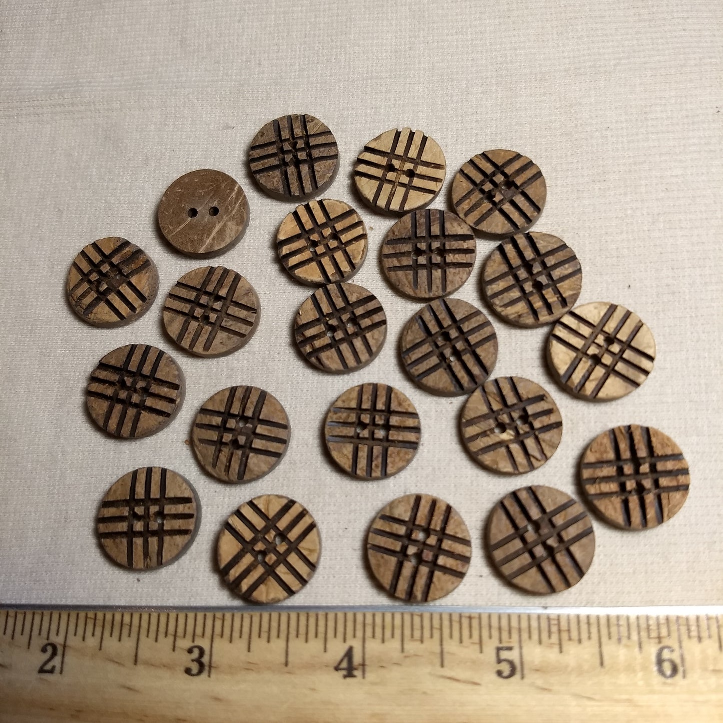 Button #282 #2 Hole #Brown #Coconut #Wood #10pc