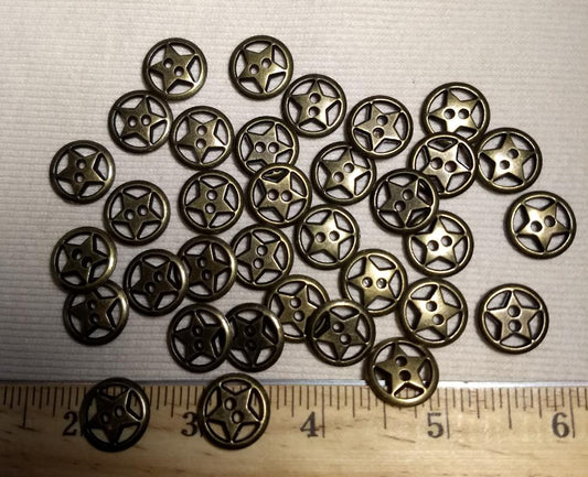 Button #AL6303 #2-Hole #Antique-Gold #Rim #Star #Metal #10pc