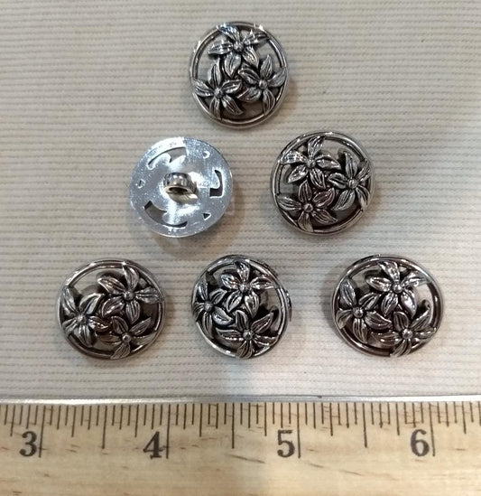 Button #JU1214 #Shank #Silver #Rim #Metal #Flower #10pc