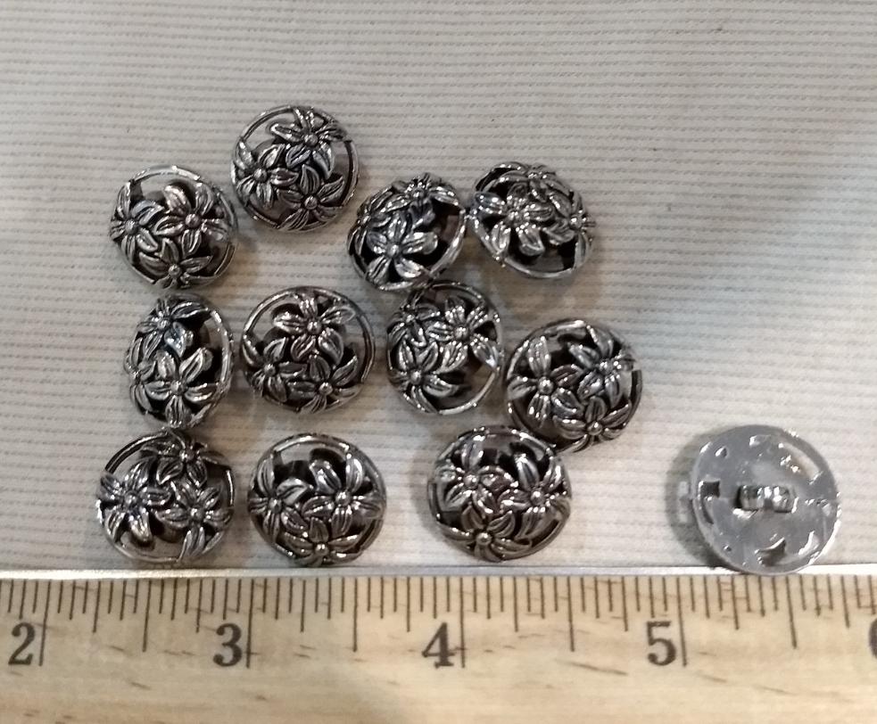 Button #JU1214 #Shank #Silver #Rim #Metal #Flower #10pc