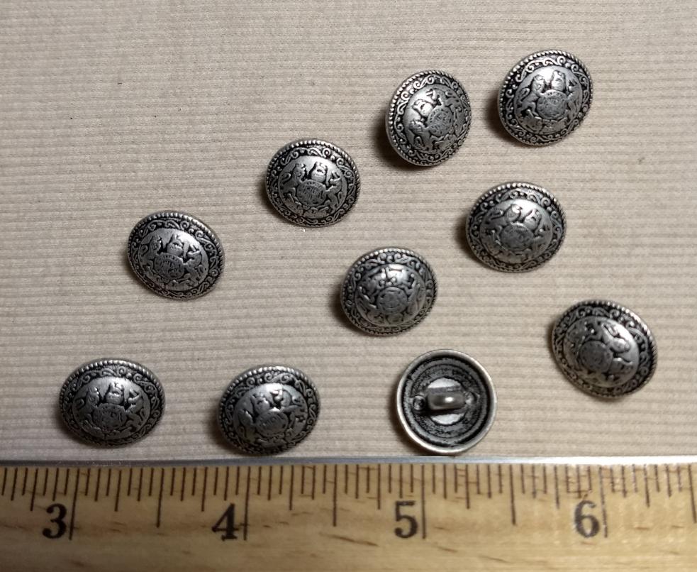 Button #6109 #Shank #Antique-Silver #Crest #Metal #10pc