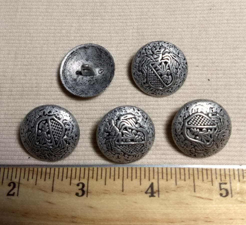 Button #1234 #Shank #Antique-Silver #Crest #Metal #10pc