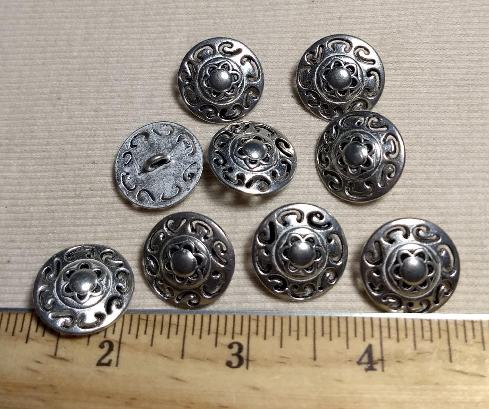 Button #1238 #Shank #Antique-Silver #Rim #Metal  #10pc