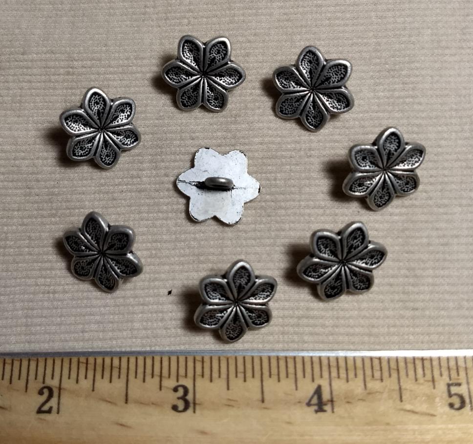 Button #6733 #Shank #Antique-Silver #Flower #Metal #10pc