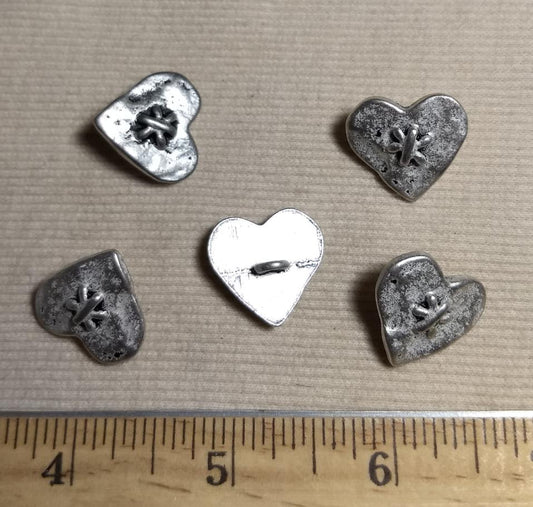 Button #K5063 #Shank #Antique-Silver #Heart #Metal  #10pc