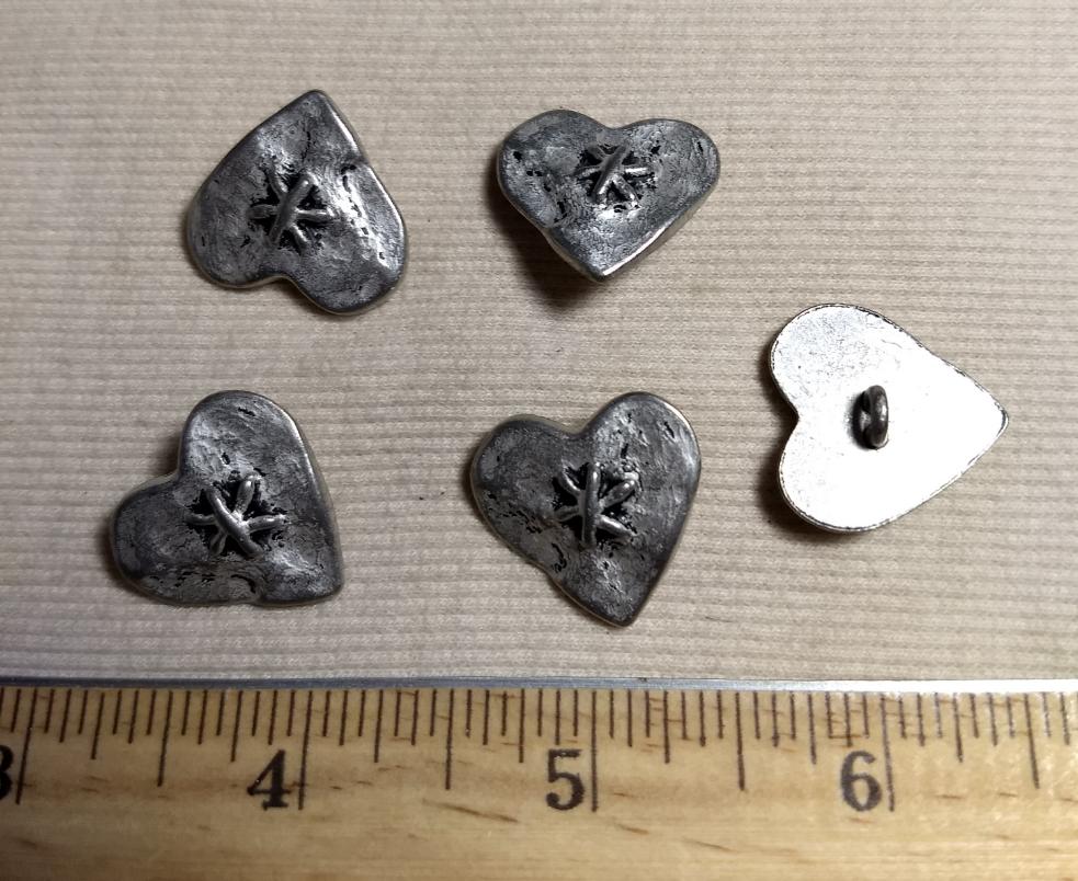 Button #K5063 #Shank #Antique-Silver #Heart #Metal  #10pc