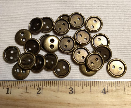 Button #2115 #2-Hole #Antique-Gold #Rim #Metal #10pc