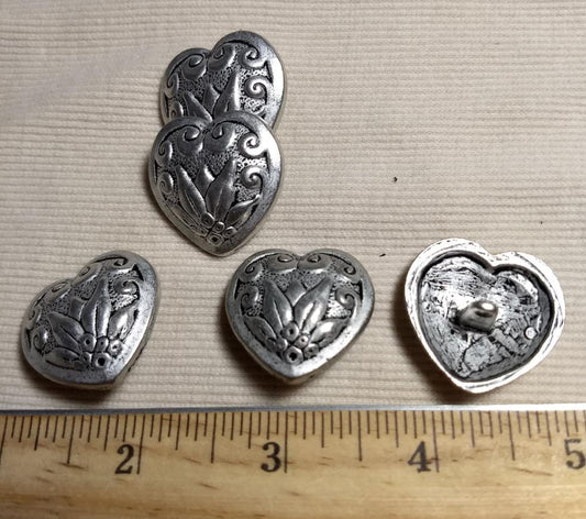 Button #6009 #Shank #Antique-Silver #Rim #Metal #Heart #10pc