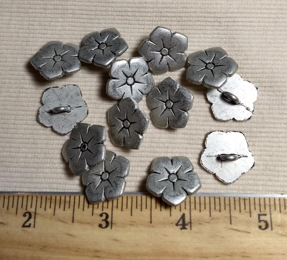 Button #K6252 #Shank #Antique-Silver #Metal #Flower #10pc