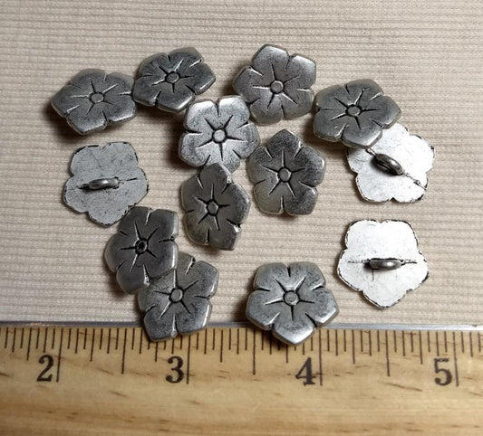 Button #K6252 #Shank #Antique-Silver #Metal #Flower #10pc