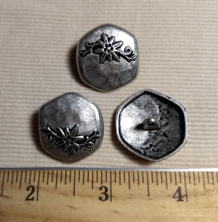 Button #1248 #Shank #Antique-Silver #Metal #Flower #10pc