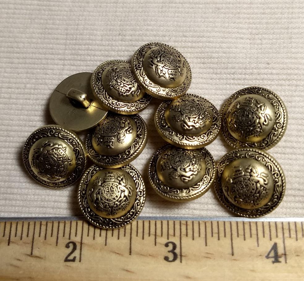 Button #JU848 #Shank #Antique-Gold #Rim #Crest #Abs #10pc