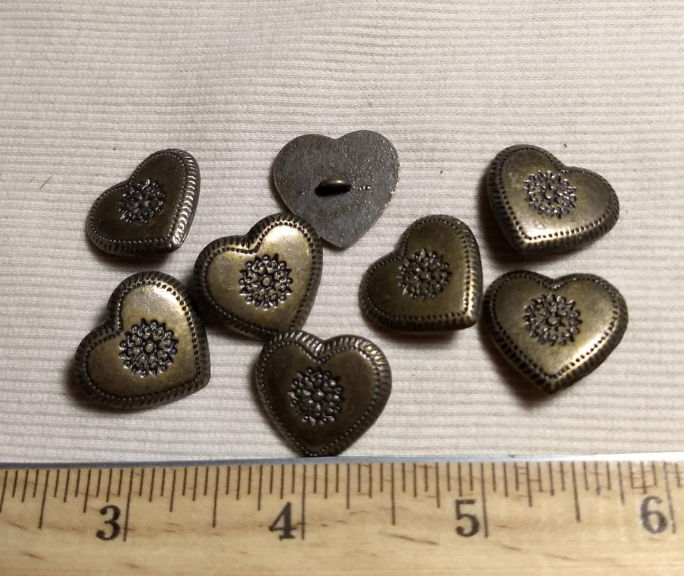 Button #PS377 #Shank #Antique-Gold #Heart #Metal #10pc